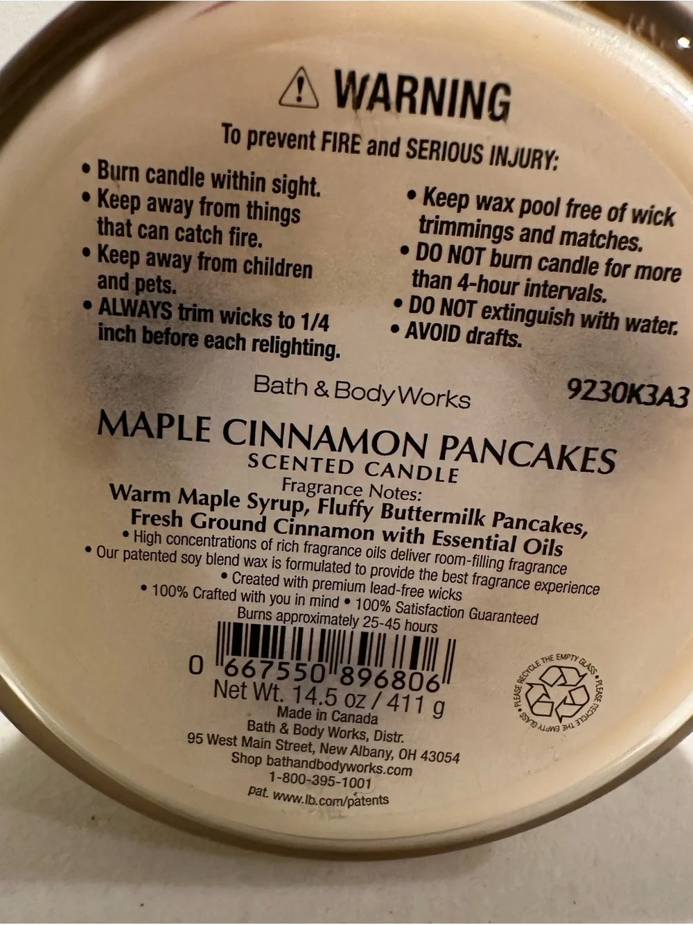 Bath & Body Works: 14.5 Oz 3-Wick Candle: Maple Cinnamon Pancakes